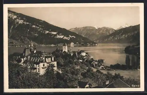 AK Spiez, Hotel Kurhaus mit Bergen