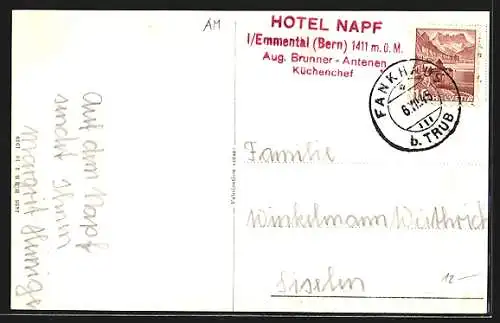 AK Trub /Emmental, Hotel Napf A. Brunner-Antenen, Frontansicht