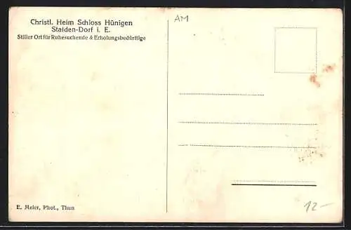 AK Stalden /Emmental, Christl. Heim Schloss Hünigen Stalden-Dorf