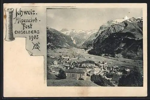 AK Engelberg, Schweiz. Alpenclub-Fest 1905, Ortsansicht mit Bergpanorama