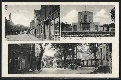 AK Essen i. O., Kriegerehrendenkmal, Langestrasse, Marktplatz