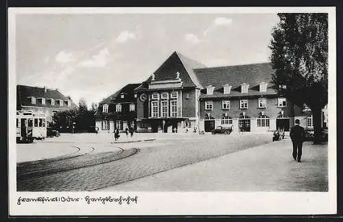 AK Frankfurt /Oder, Bahnhof und Strassenbahn