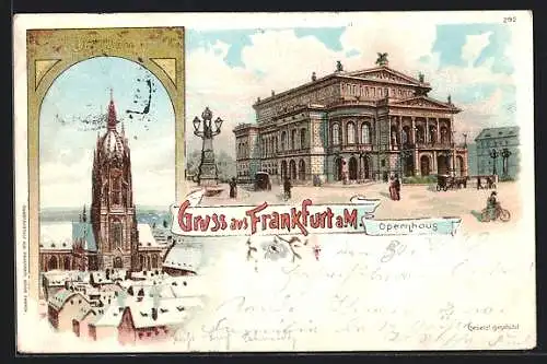 Lithographie Frankfurt, Opernhaus und Dom