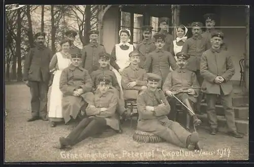 AK Capellen / Moers, Genesungsheim Peterhof 1917, Soldaten in Uniform