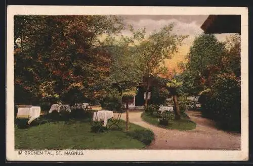 AK St. Magnus /Vegesack, Gasthaus im grünen Tal H. Oest, Gartenansicht