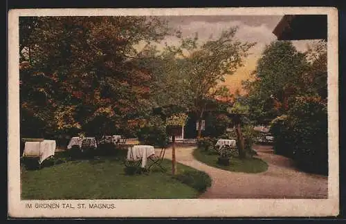 AK St. Magnus /Vegesack, Gasthaus im grünen Tal H. Oest, Gartenansicht