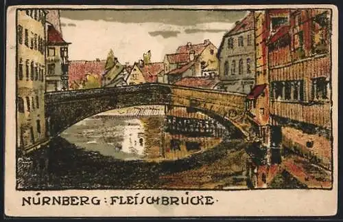 Steindruck-AK Nürnberg, Teilansicht mit Fleischbrücke