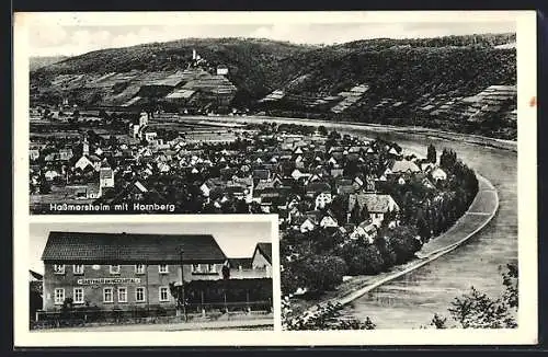 AK Hassmersheim, Gasthaus zum Neckartal, Teilansicht mit Hornberg