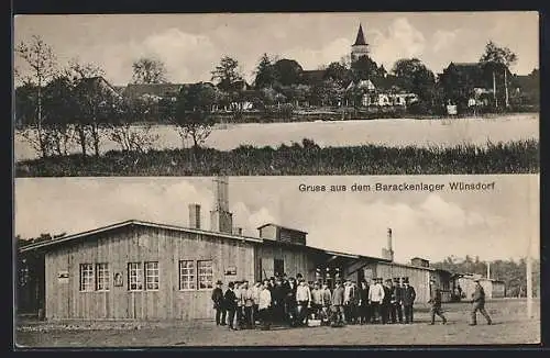 AK Wünsdorf, Barackenlager mit Soldaten, Teilansicht