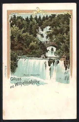 Lithographie Kassel, Wilhelmshöhe, Neuer Wasserfall