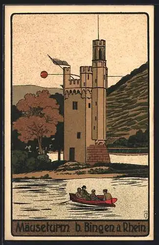 Steindruck-AK Bingen a. Rhein, Mäuseturm