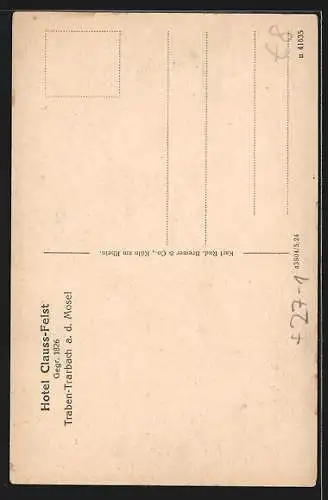 Künstler-AK Traben-Trarbach a. d. Mosel, Hotel Clauss-Feist, Lied mit Noten