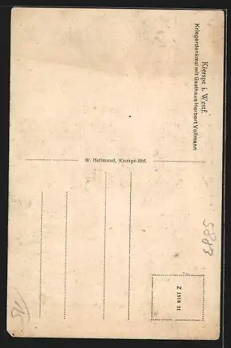 AK Kierspe i. Westf., Kriegerdenkmal mit Gasthaus Herbert Vollmann