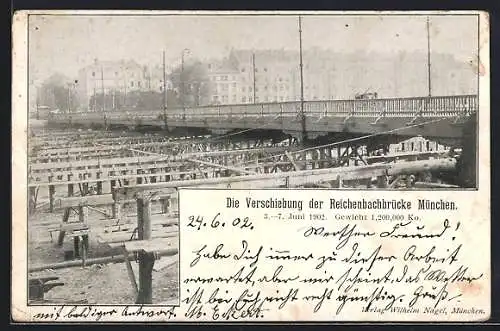 AK München, Verschiebung der Reichenbachbrücke 3.-7. Juni 1902