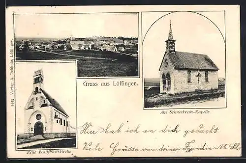 AK Löffingen, Neue Wallfahrtskirche, Alte Schneekreuz-Kapelle, Ortsansicht