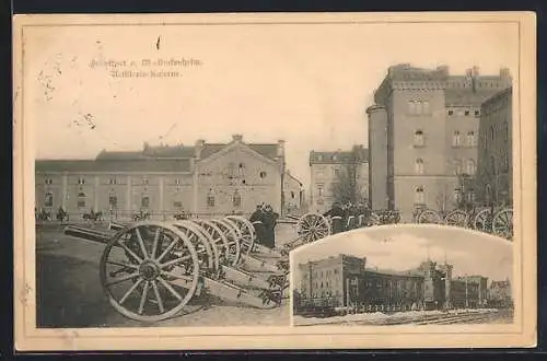 AK Frankfurt a. M.-Bockenheim, Artillerie-Kaserne, Geschütze auf dem Kasernenhof