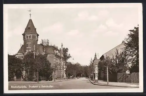 AK Bischofswerda, Postamt und Bahnhofstrasse