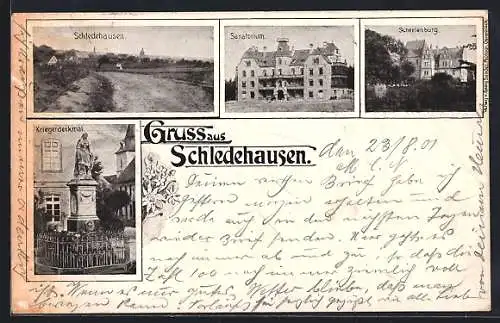 AK Schledehausen / Osnabrück, Sanatorium, Kriegerdenkmal, Scheelenburg