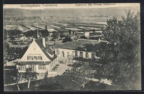 AK Kreuznach, Restaurant Weinkosthalle Trollmühle aus der Vogelschau