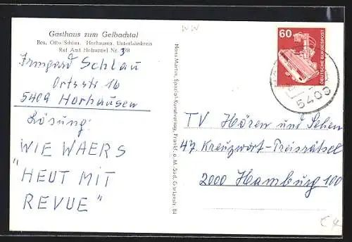 AK Horhausen /Unterlahn, Gasthaus zum Gelbachtal, Totalansicht
