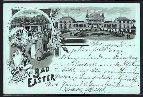 Mondschein-Lithographie Bad Elster, Kurhaus und Wandelbahn