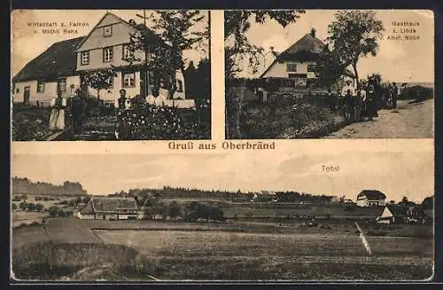 AK Oberbränd, Gasthaus zur Linde v. Andr. Nobs und Gasthaus zum Falken v. Mathä Beha