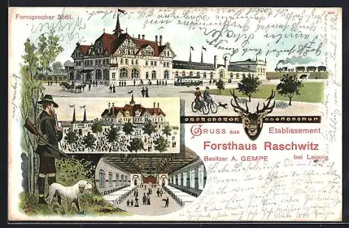 Lithographie Leipzig, Gasthaus Forsthaus Raschwitz, Bes. A. Gempe