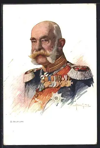 Künstler-AK Kaiser Franz Josef I. von Österreich mit vielen Orden