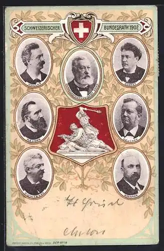 AK Schweiz, Bundesrath 1902, Deucher, Brenner, Comtesse, Ruchet