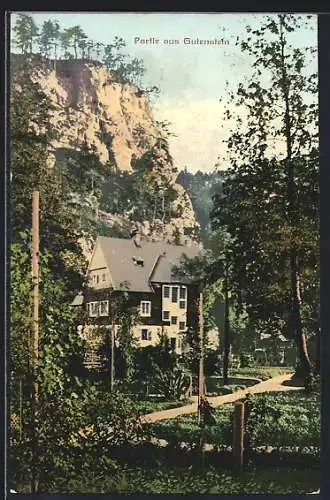 AK Gutenstein, Idyll mit Haus unter Felsen