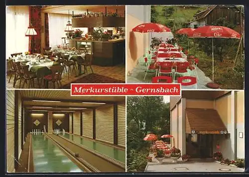 AK Gernsbach, Gasthaus Merkurstüble, Innenansicht, Kegelbahn