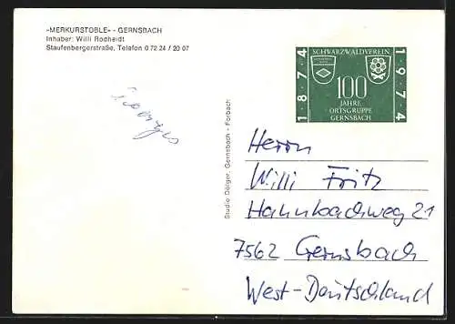 AK Gernsbach, Gasthaus Merkurstüble, Innenansicht, Kegelbahn