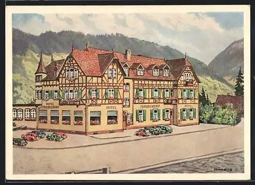 Künstler-AK Forbach /Schwarzwald, Hotel Friedrichshof