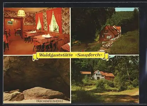 AK Bad Dürkheim /Weinstrasse, Waldgaststätte Saupferch, Innenansicht, Terrasse