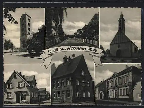 AK Hessheim-Pfalz, Gasthaus, Geschäft, Kirche