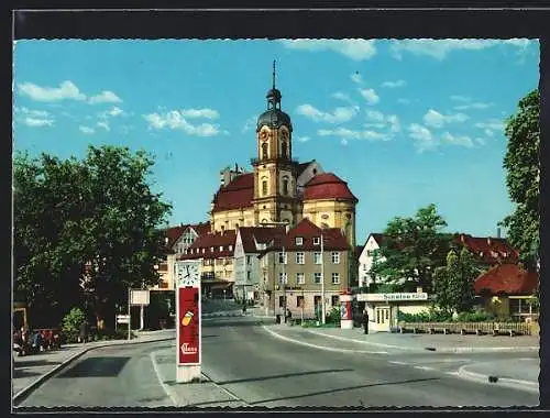 AK Neckarsulm, Stadtpafarrkirche mit Hotel und Uhrturm