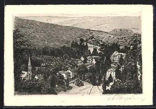 Künstler-AK Wildbad Schlangenbad, Blick vom Wilhelmsfelsen