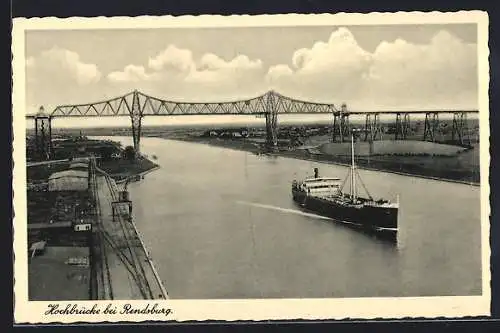 AK Rendsburg, Uferpartie mit Hochbrücke und Passagierdampfer