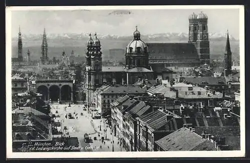 AK München-Au, Blick v. d. Ludwigskirche auf Stadt und Gebirge