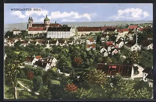 AK Weingarten i. Württ., Generalansicht mit Blick zur St. Martin basilika