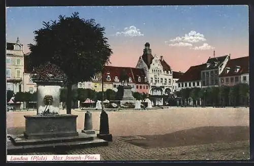 AK Landau / Pfalz, Max Josephs Platz mit Denkmal