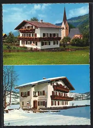 AK Wagrain-Kirchboden, Hotel Berghoamatl, Ansichten im Sommer und im Winter