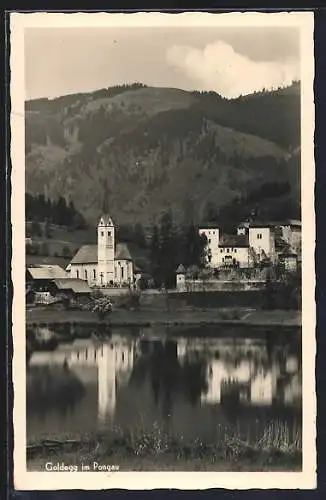 AK Goldegg im Pongau, Blick über Wasser auf den Ort