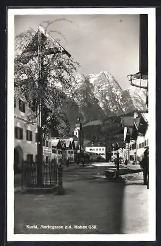 AK Kuchl, Marktgasse g. d. Hohen Göll mit Wasserpumpe