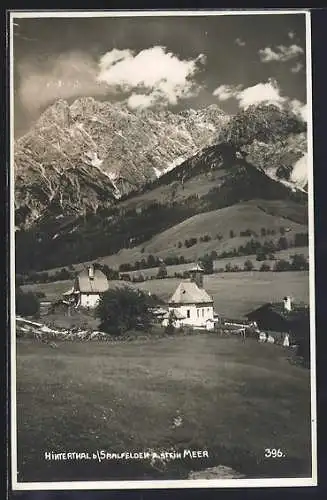 AK Hinterthal b. Saalfelden a. Stein. Meer, Teilansicht mit Kirche gegen das Gebirge