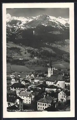 AK Hofgastein, Teilansicht mit Kirche gegen das Gebirge