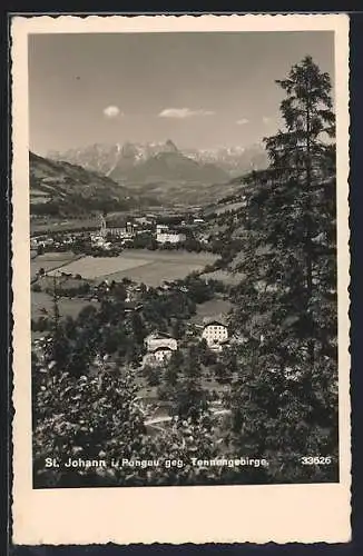 AK St. Johann i. Pongau, Ortsansicht gegen das Tennengebirge