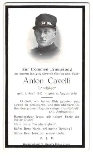 Sterbebild Anton Cavelti (1900-1936), Landjäger