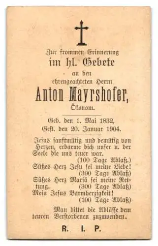 Sterbebild Anton Mayrshofer (1832-1904), Ökonom