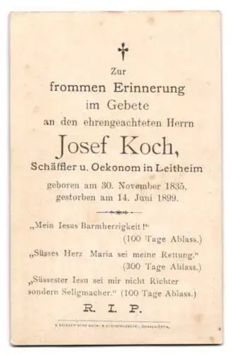 Sterbebild Josef Koch (1835-1899), Schäffler und Ökonom in Leitheim